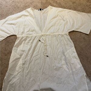 Lands' End white Swim Coverup with Kimono Sleeves